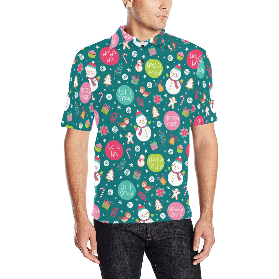 Snowman bird decorative elements christmas pattern Men's All Over Print Polo Shirt