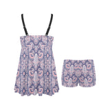 Indian Batik Style pattern Chest Sexy Pleated Two Piece Swim Dress