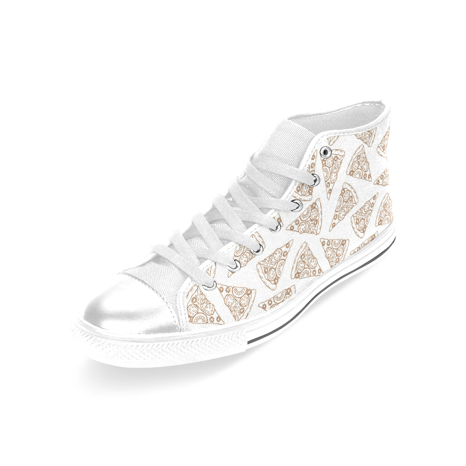 Hand drawn pizza pattern Women's High Top Canvas Shoes White