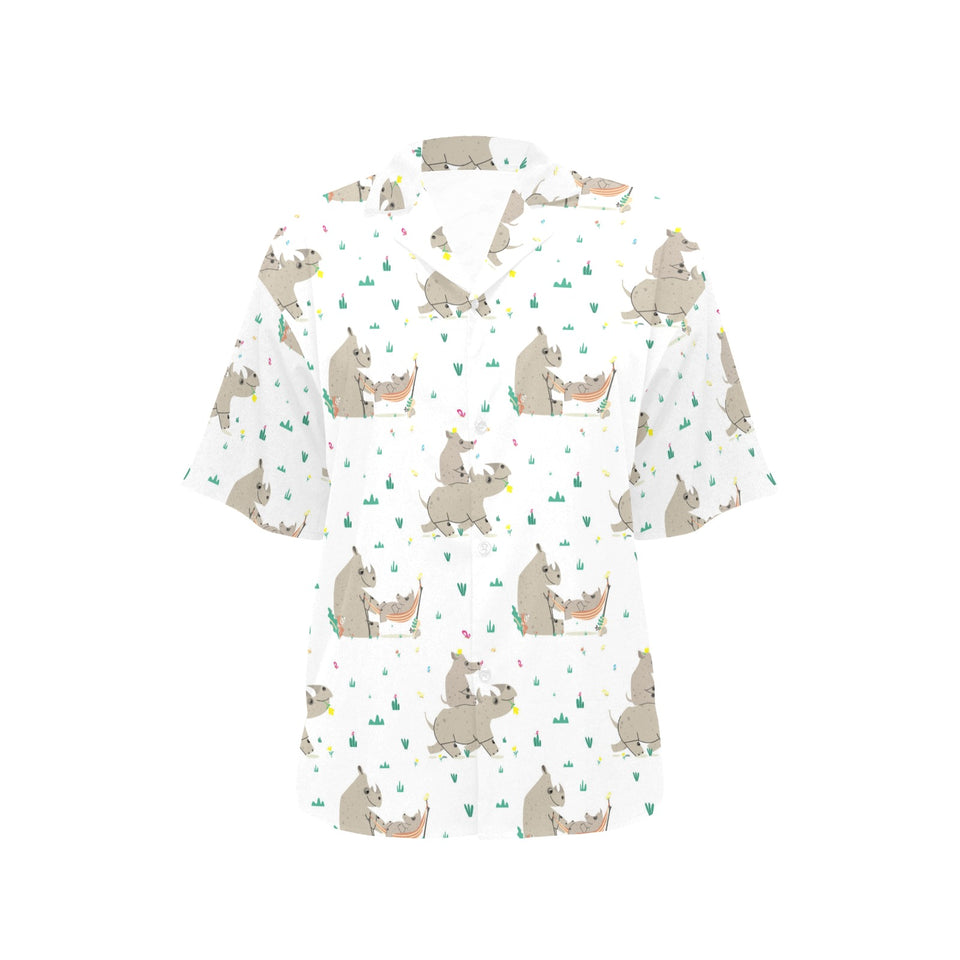 Cute Rhino pattern background Women's All Over Print Hawaiian Shirt