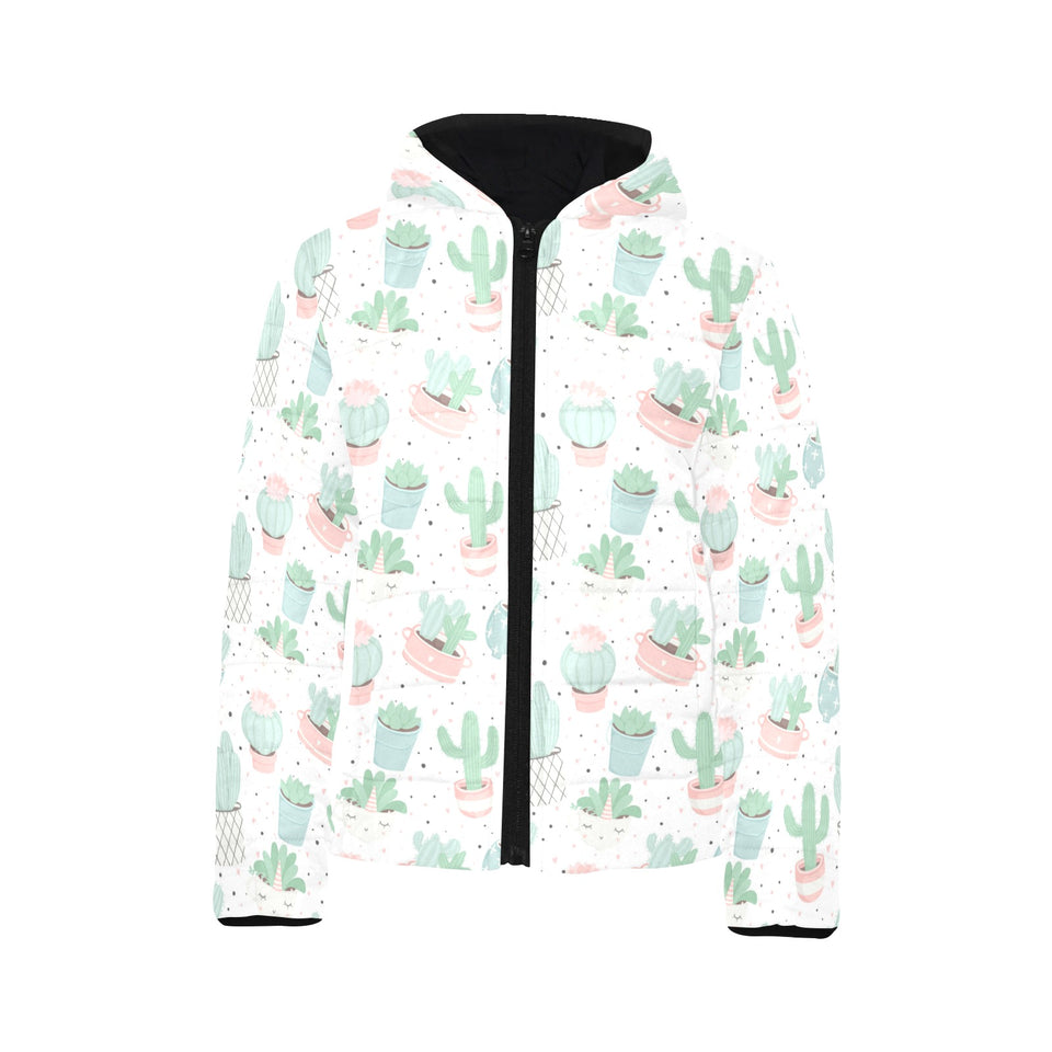 Pastel color cactus pattern Kids' Boys' Girls' Padded Hooded Jacket