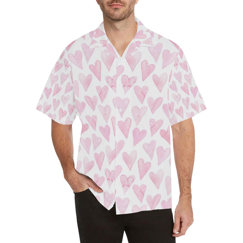 Watercolor pink heart pattern Men's All Over Print Hawaiian Shirt