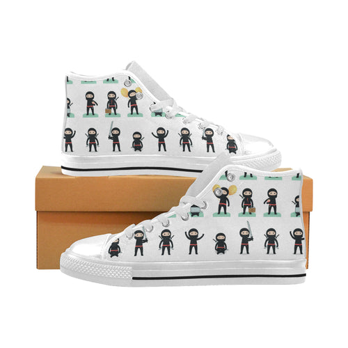Cute ninja katana sword pattern Men's High Top Canvas Shoes White