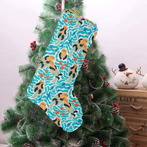 Cute sea otters fishe sea urchin pattern Christmas Stocking