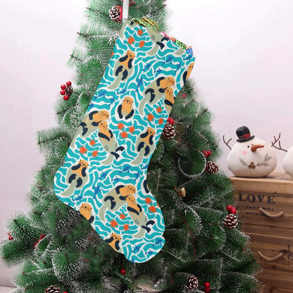 Cute sea otters fishe sea urchin pattern Christmas Stocking