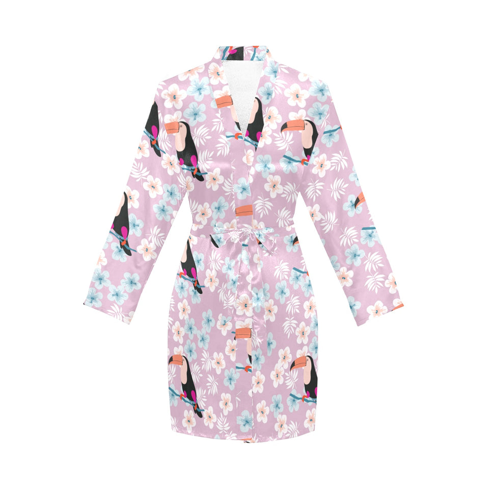 Beautiful toucan flower leaves Women's Long Sleeve Belted Night Robe