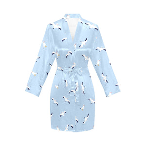 Seagull Pattern Print Design 02 Women's Long Sleeve Belted Night Robe