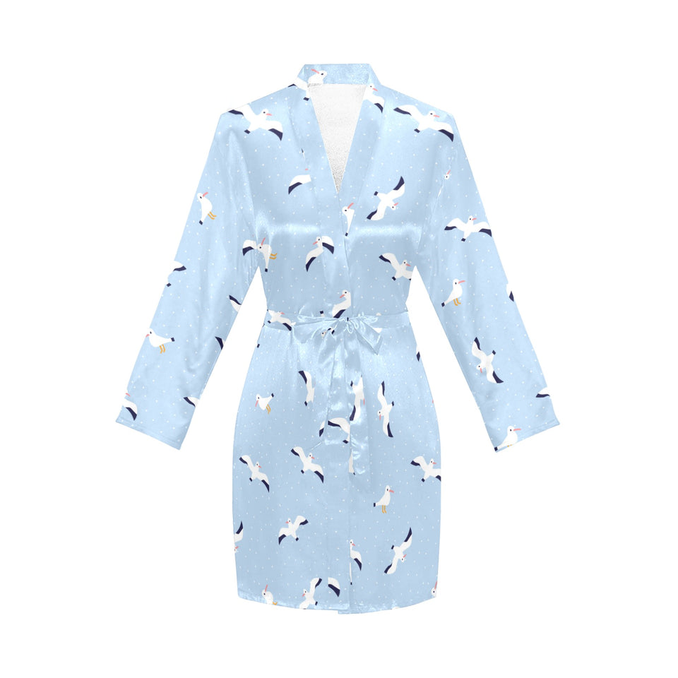 Seagull Pattern Print Design 02 Women's Long Sleeve Belted Night Robe