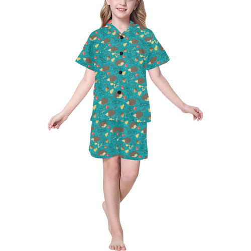 Hedgehog Pattern Print Design 01 Kids' Boys' Girls' V-Neck Short Pajama Set