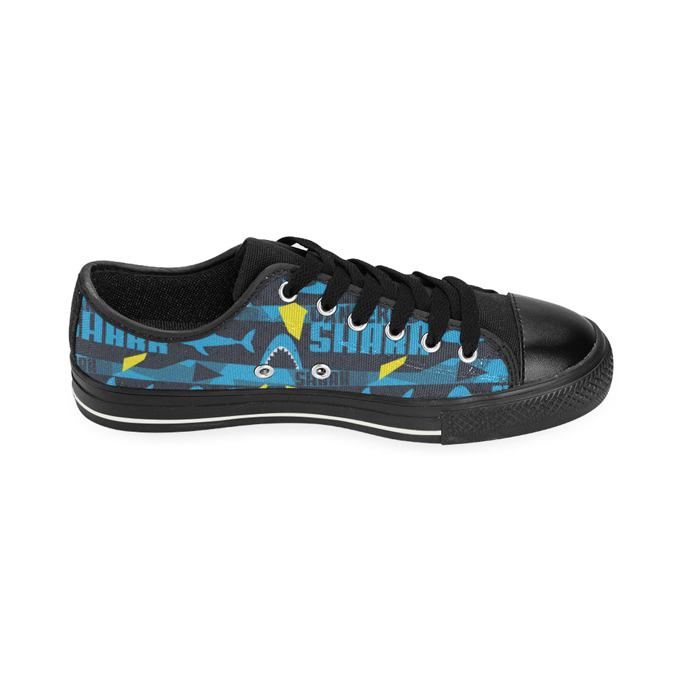 Shark dangerous Men's Low Top Canvas Shoes Black