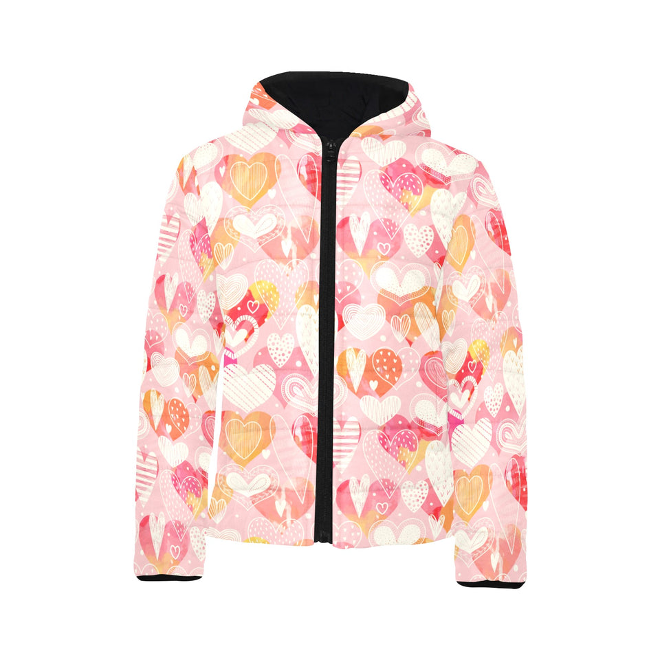 Hand drawn heart design pattern Kids' Boys' Girls' Padded Hooded Jacket