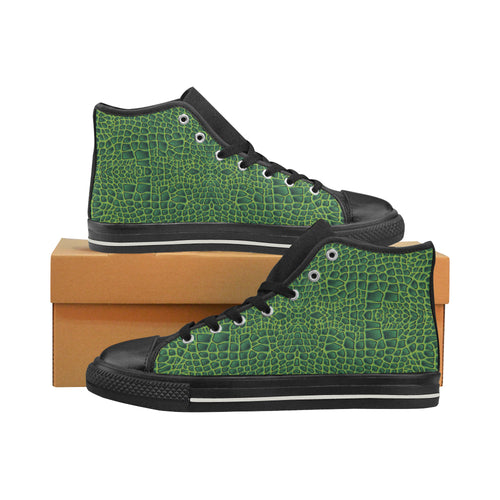 Crocodile Skin Printed Women's High Top Canvas Shoes Black