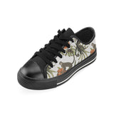 Monkey red hibiscus flower palm leaves floral patt Men's Low Top Canvas Shoes Black