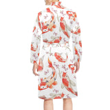 Watercolor Koi Fish Carp Fish pattern Men's Long Sleeve Belted Night Robe