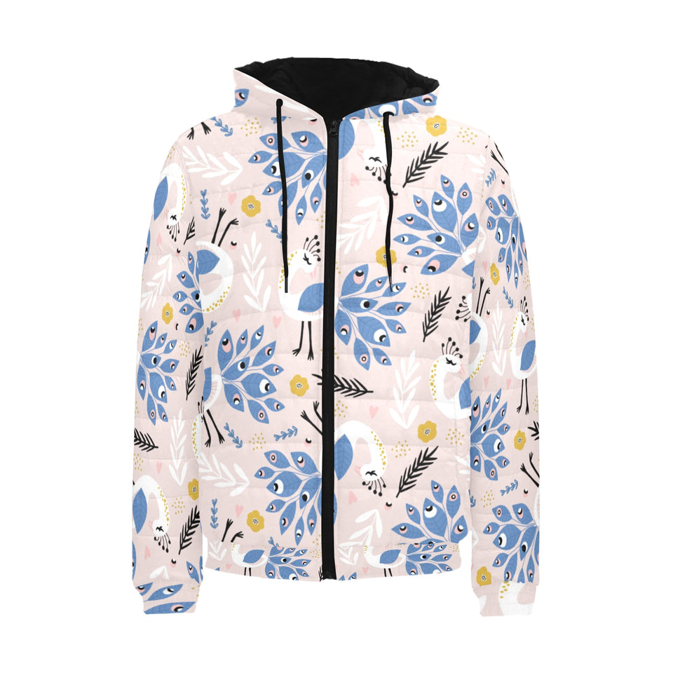 Cute peacock pattern Men's Padded Hooded Jacket