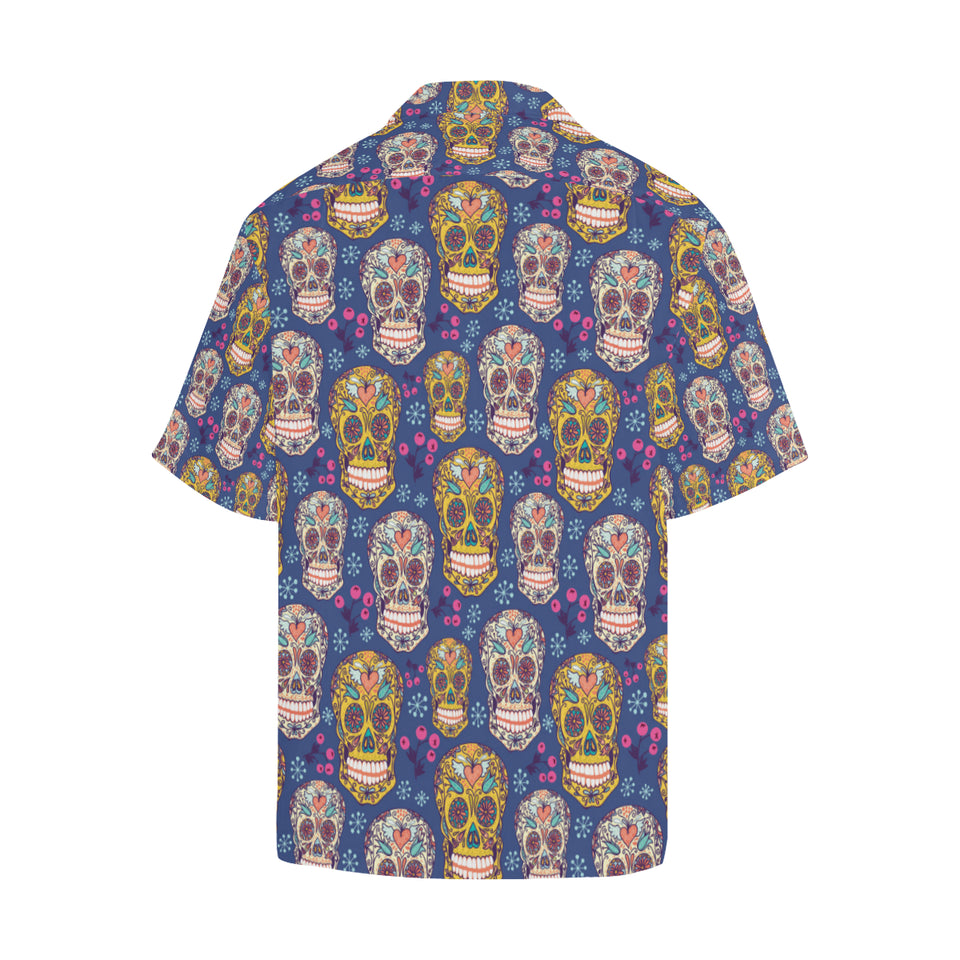 Sugar skull flower pattern Men's All Over Print Hawaiian Shirt