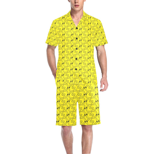 Duck Pattern Print Design 02 Men's V-Neck Short Pajama Set