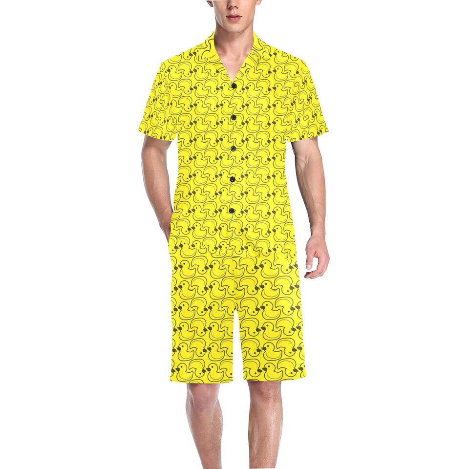 Duck Pattern Print Design 02 Men's V-Neck Short Pajama Set