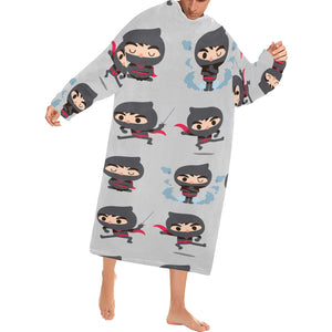 Cute ninja pattern Blanket Robe with Sleeves