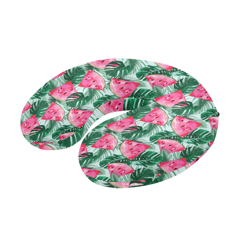 Watermelons tropical palm leaves pattern U-Shaped Travel Neck Pillow