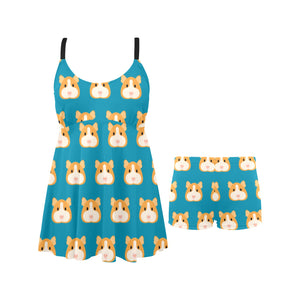 Guinea Pig Pattern Print Design 03 Chest Sexy Pleated Two Piece Swim Dress