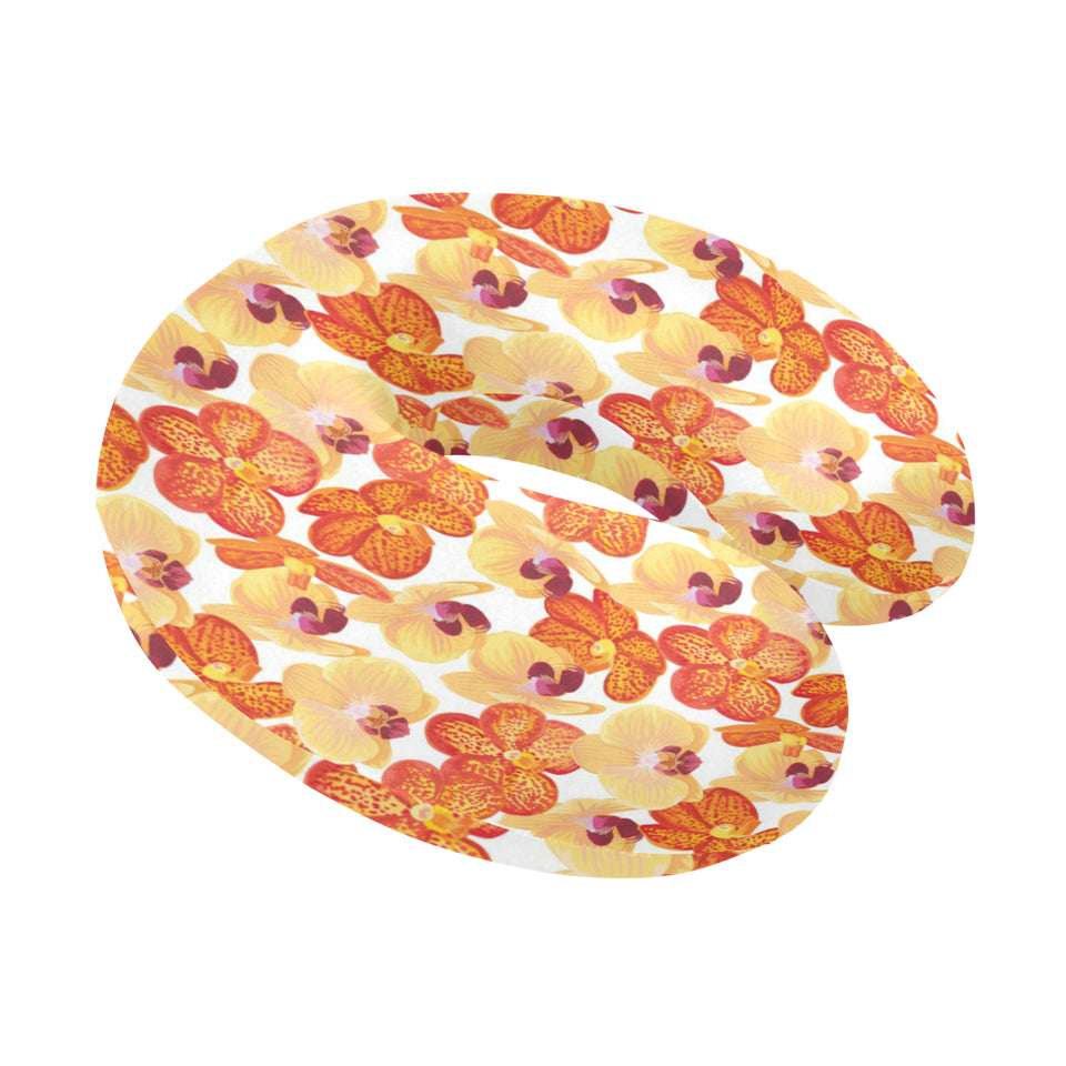 Orange yellow orchid flower pattern background U-Shaped Travel Neck Pillow