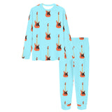 electric guitar pattern light blue background Women's All Over Print Pajama Set