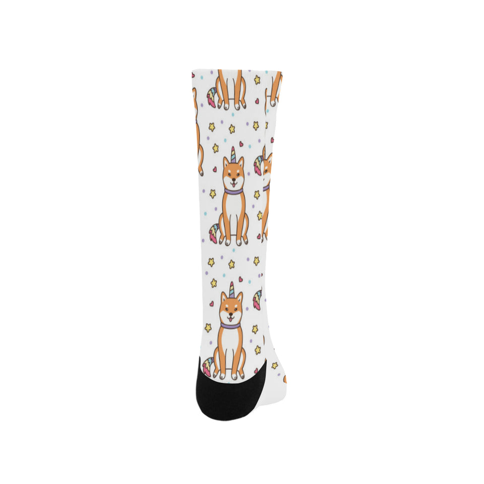 shiba inu unicorn costume horn colorful tail patte Crew Socks