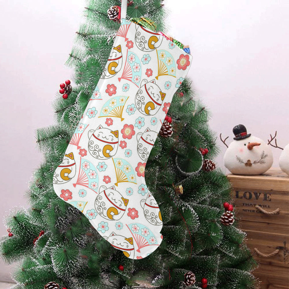 Maneki neko cat fan sakura Christmas Stocking