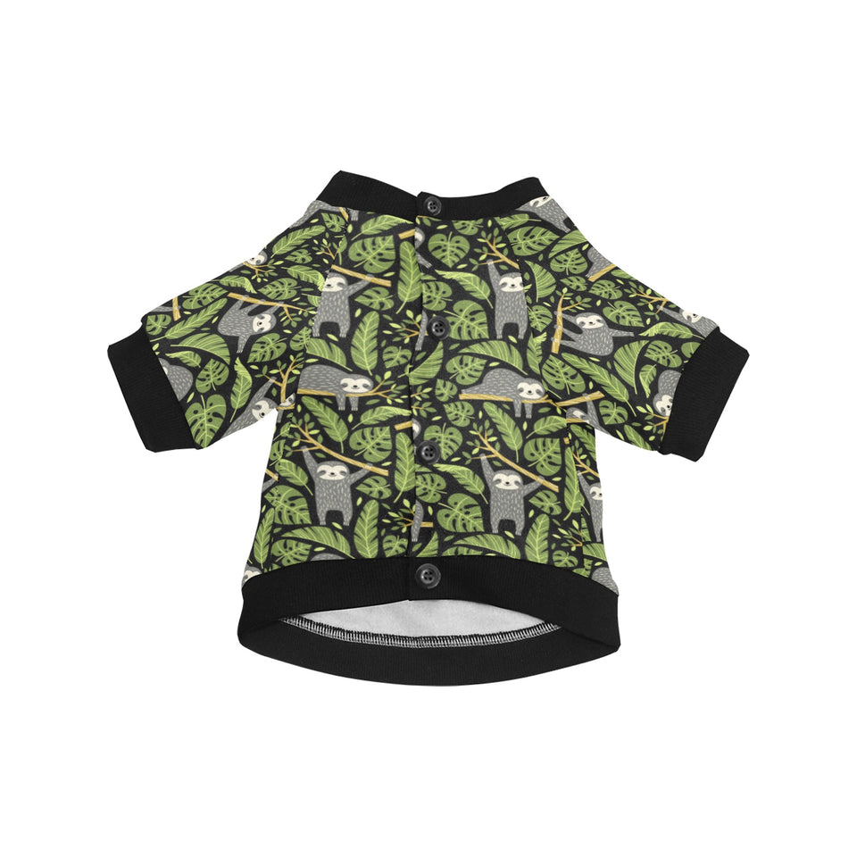 Cute sloths tropical palm leaves black background All Over Print Pet Dog Round Neck Fuzzy Shirt