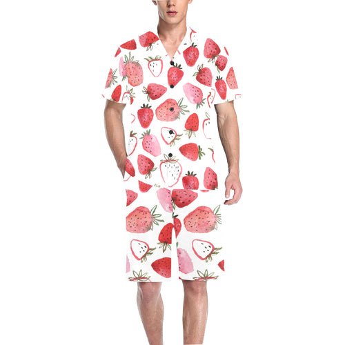 watercolor hand drawn beautiful strawberry pattern Men's V-Neck Short Pajama Set