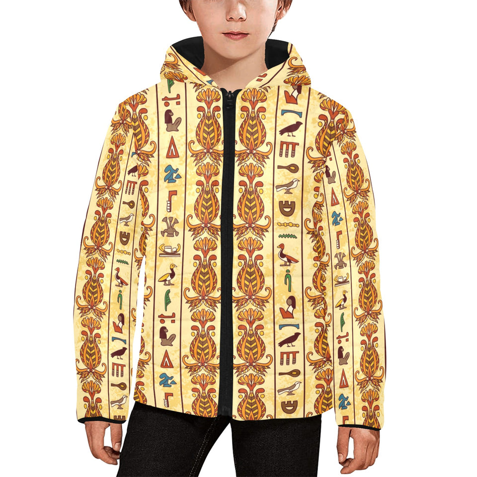 Egypt Hieroglyphics Pattern Print Design 04 Kids' Boys' Girls' Padded Hooded Jacket