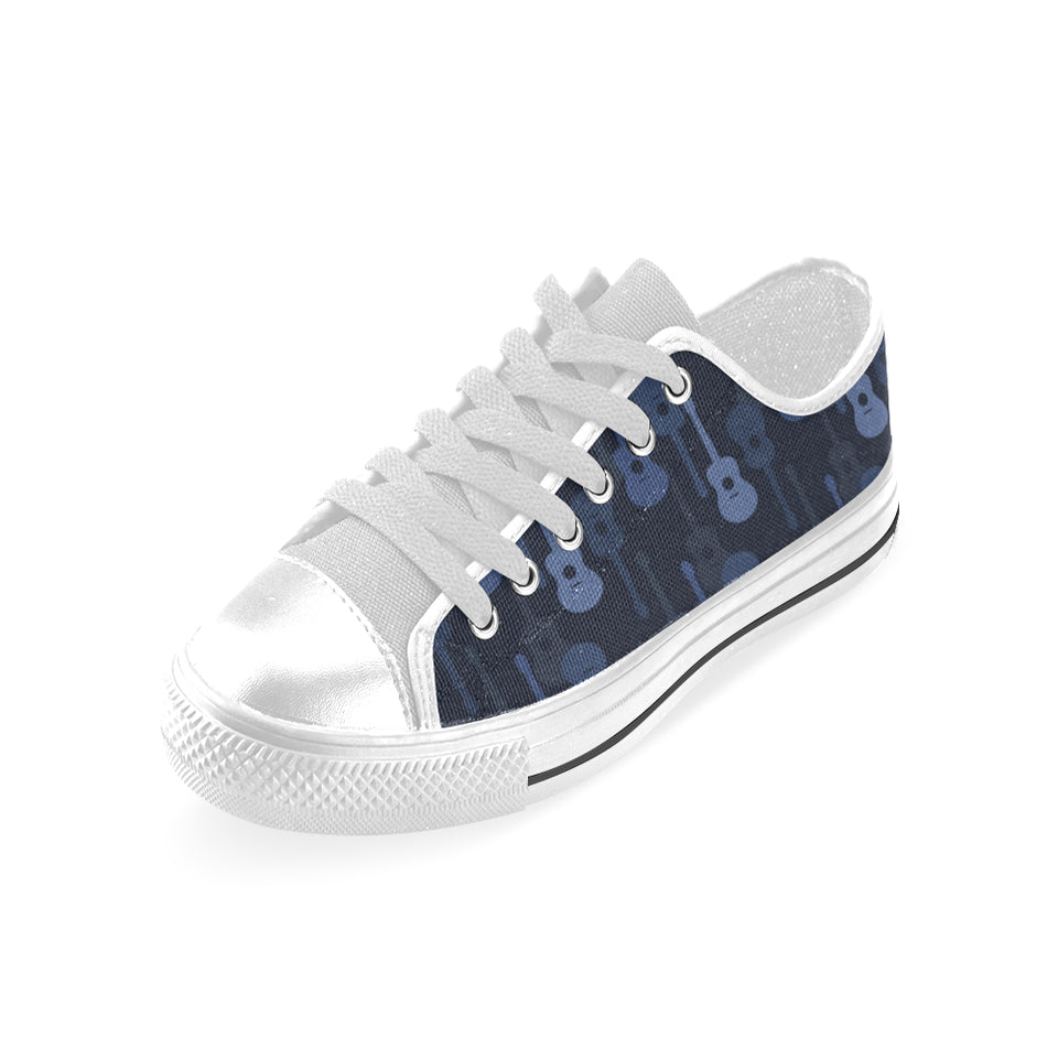 Blue Theme guitar pattern Men's Low Top Canvas Shoes White