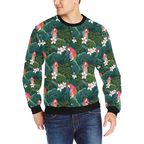 Parrot Palm tree leaves flower hibiscus pattern Men's Crew Neck Sweatshirt