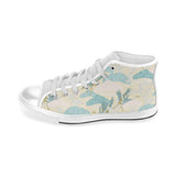 Bonsai bamboo stork japanese pattern cream theme Men's High Top Canvas Shoes White