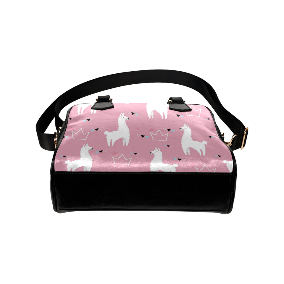 Llama Alpaca pink background Shoulder Handbag