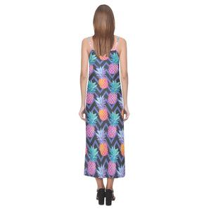 Pineapples pattern zigzag background V-Neck Open Fork Long Dress