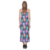 Pineapples pattern zigzag background V-Neck Open Fork Long Dress