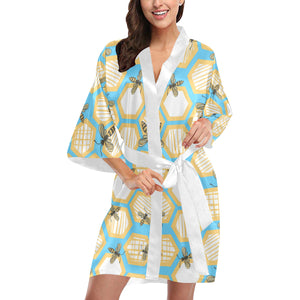Bee honeycomb pattern Women's Short Kimono Robe