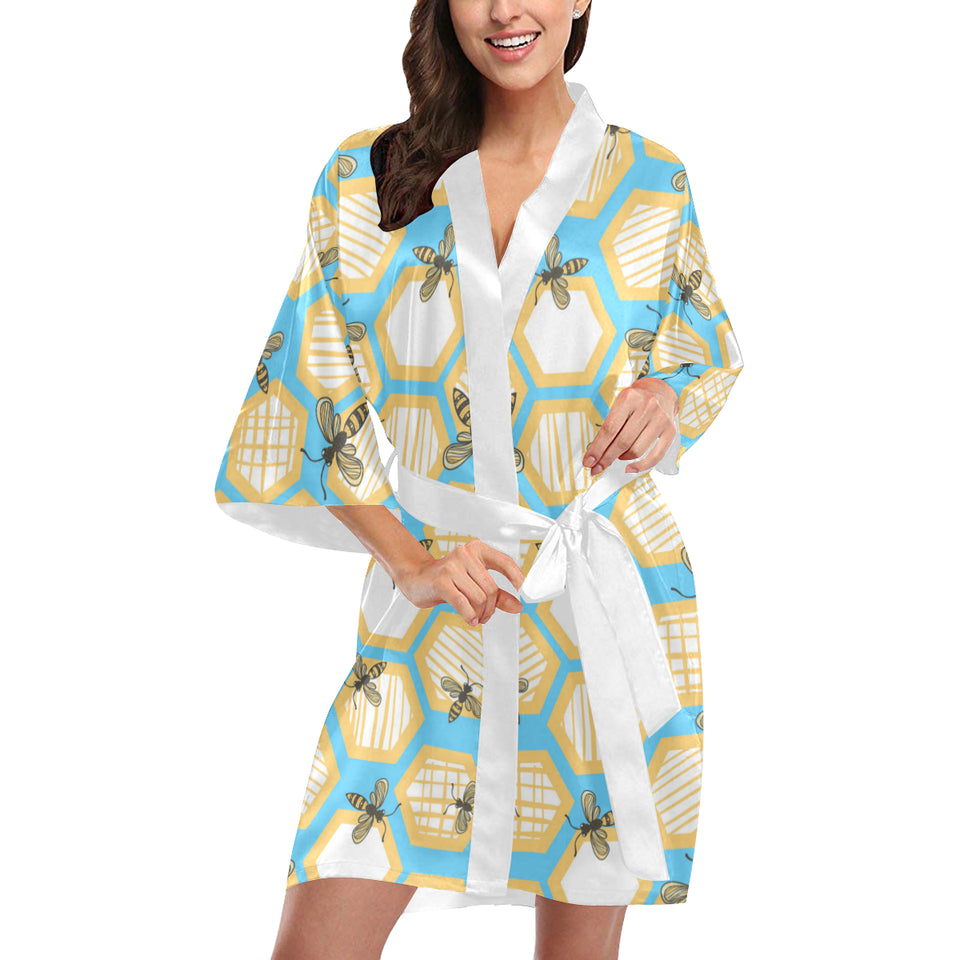 Bee honeycomb pattern Women's Short Kimono Robe