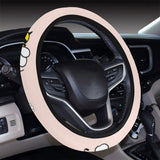 Cute bee flower pattern pink background Car Steering Wheel Cover