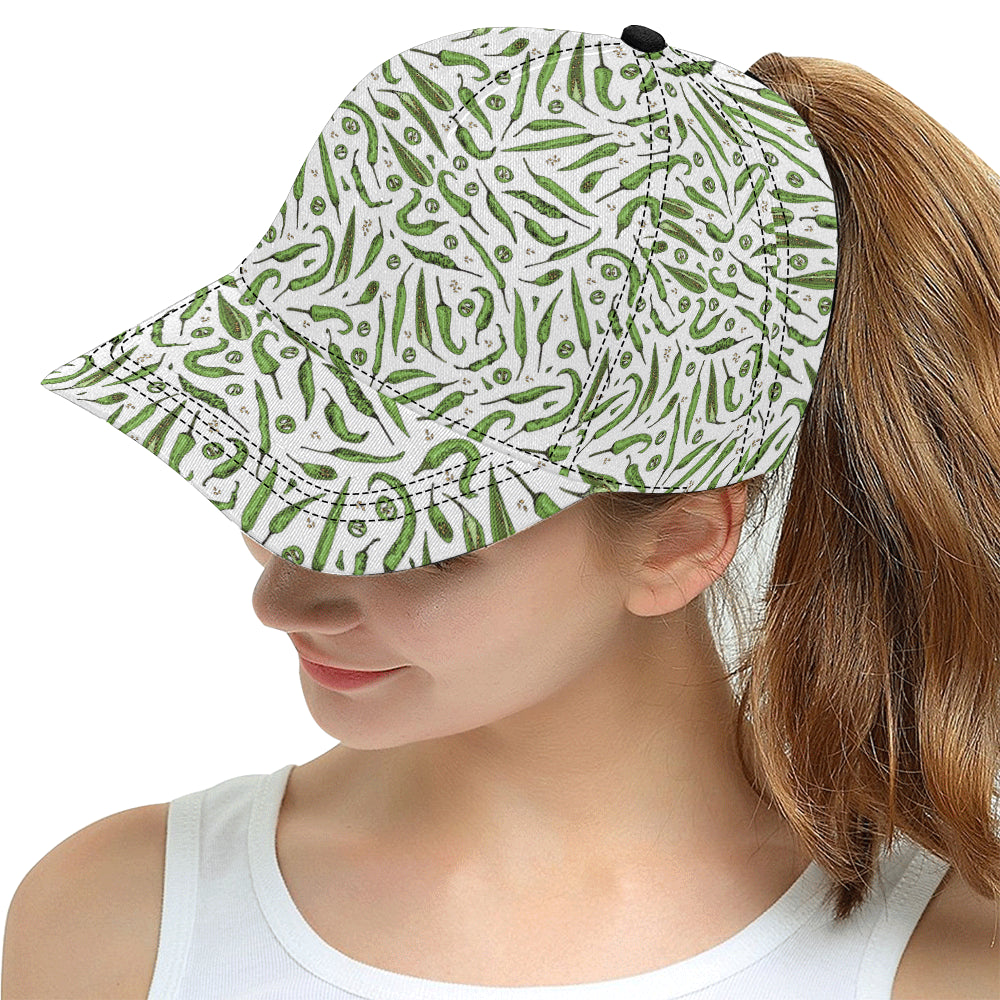 Hand drawn sketch style green Chili peppers patter All Over Print Snapback Cap