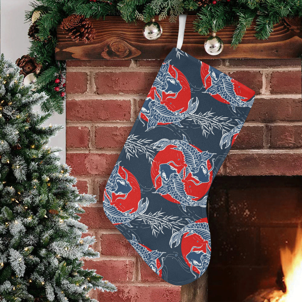 Koi Fish Carp Fishs hand drawn japanese art Christmas Stocking