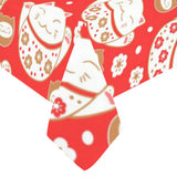Cute Maneki neko cat red background Tablecloth