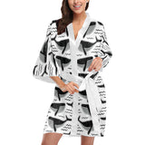 Black whale pattern Women's Short Kimono Robe
