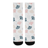 Black Gray Cream coral ginkgo leaves pattern Crew Socks