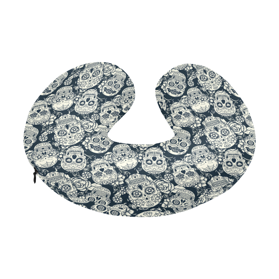 Sugar skull black white pattern U-Shaped Travel Neck Pillow