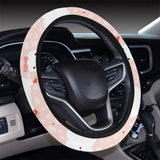 Cute snowman christmas tree snowpink background Car Steering Wheel Cover