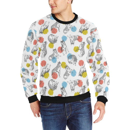 Siberian husky and colorful circle pattern Men's Crew Neck Sweatshirt