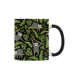 Cute sloths tropical palm leaves black background Morphing Mug Heat Changing Mug
